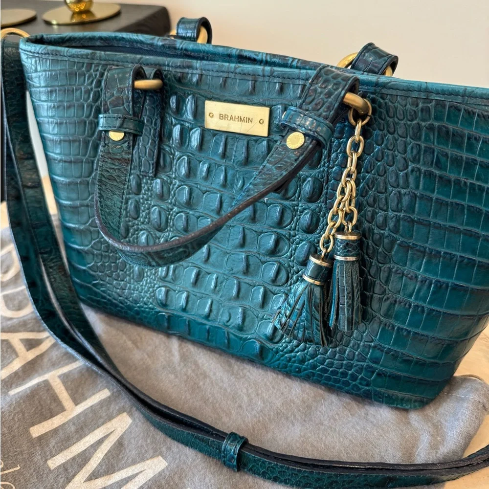 Brahmin Mini Asher in Azure Melbourne with Crocodile Embossed Leather - Picture 2 of 6